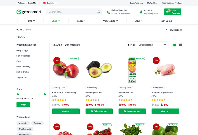 GreenMart – Organic & Food WooCommerce WordPress Theme