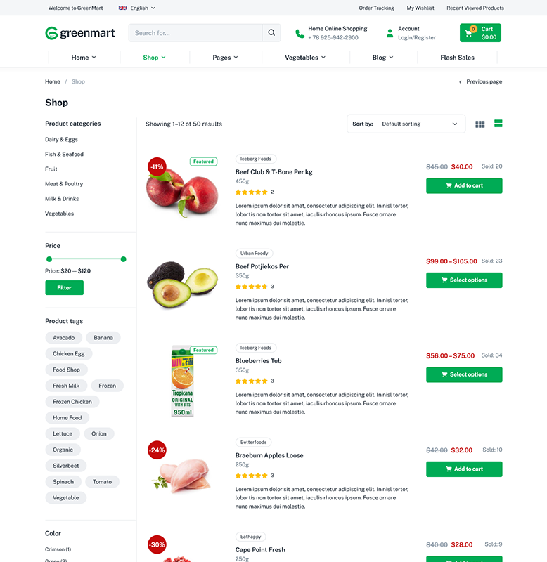 GreenMart – Organic & Food WooCommerce WordPress Theme