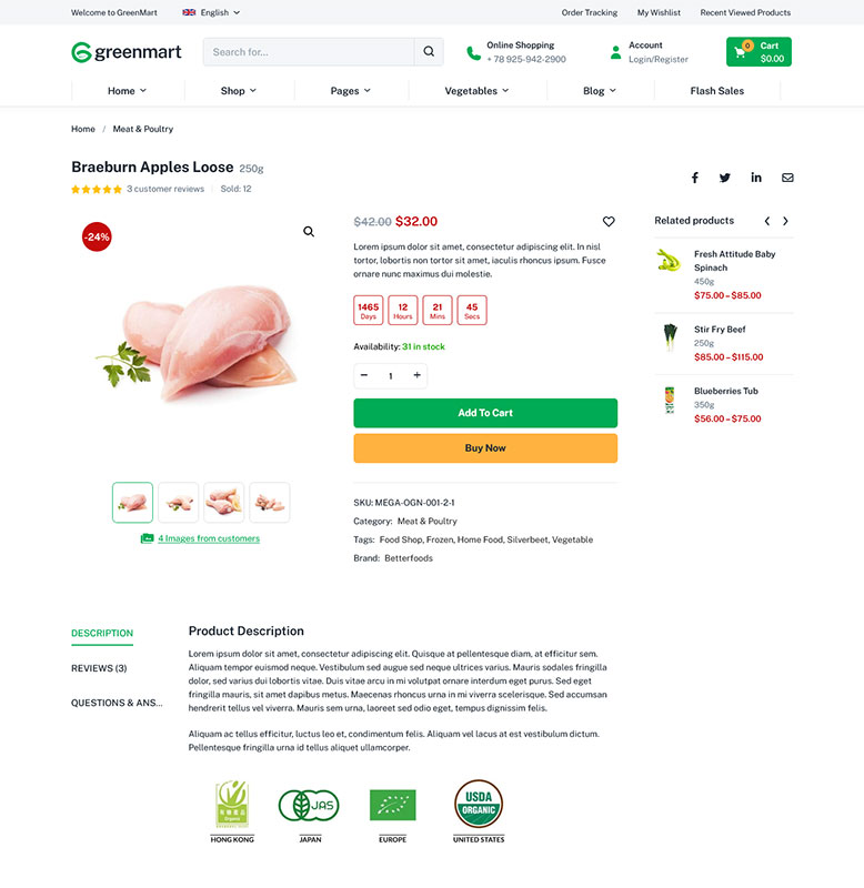 GreenMart – Organic & Food WooCommerce WordPress Theme