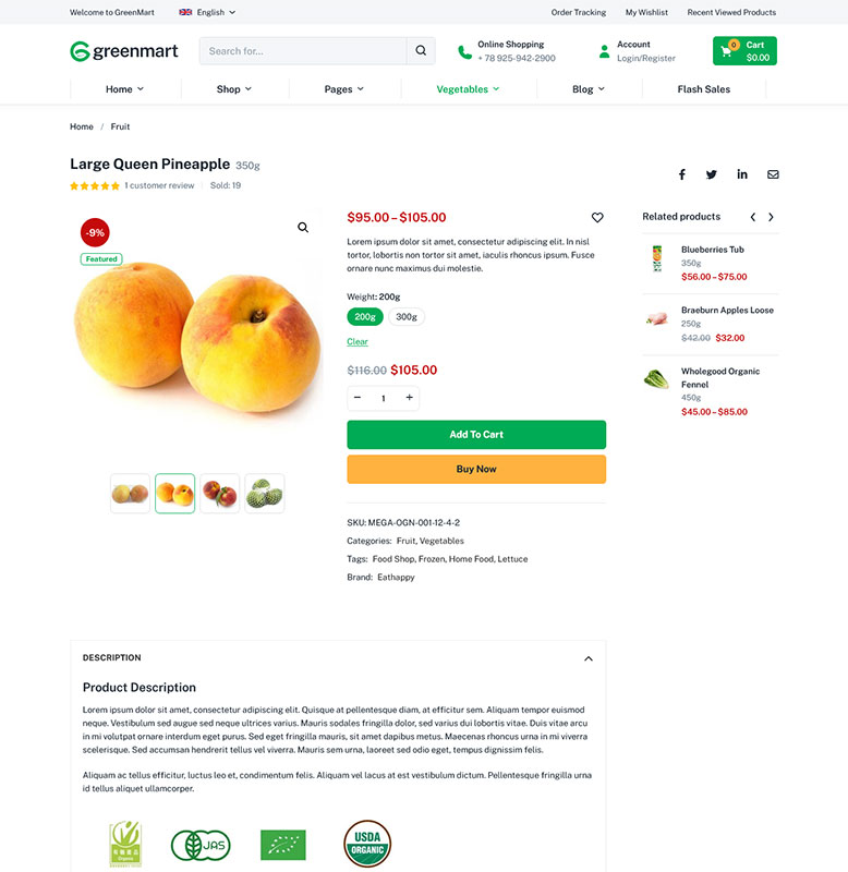 GreenMart – Organic & Food WooCommerce WordPress Theme